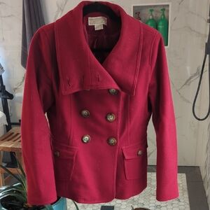 Michael Kors Double-Breasted Red Pea Coat